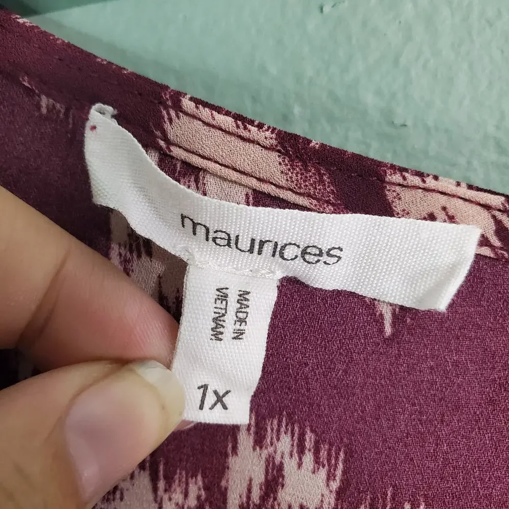 Maurices Womens Floral Button Back Long Sleeve Blouse Top Size 1X